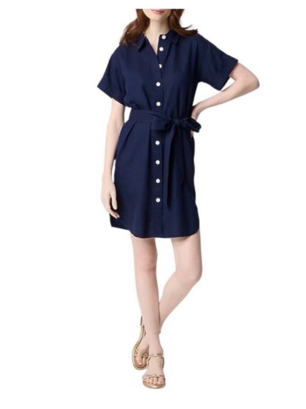 J. Crew Factory Navy Shirt Dress with Waist Tie